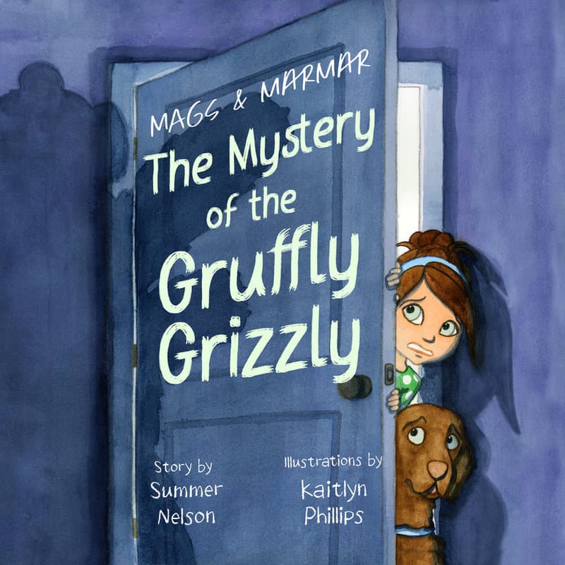 Mags & MarMar book cover — watercolor illustration of a girl and dog peeking around a door